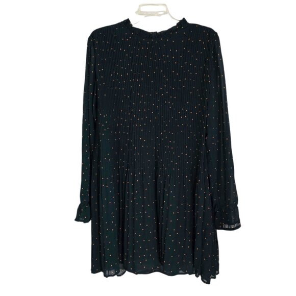 Mod Ref Women's Green Polka Dots Scout Mini Dress Long‎ Sleeve Lined Size M NWT - Picture 1 of 10